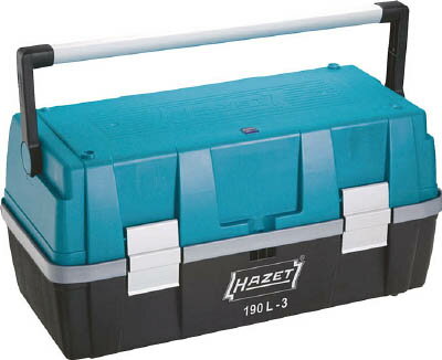 【メーカー型番】190L-3【JANコード】4000896133987【ブランド】HAZET【特徴】●HAZETブルーが鮮やかなデザイン性に優れた収納ボックスです。●アルミハンドルとアルミバックルにより軽量ながら耐加重性に優れています。●位置決めホールにより同じボックスの積み重ね保管や車載積み込みが可能です。●外フタ開放に連動する2段トレー付です。●取り外し可能なパーツケース3個付です。【用途】●ホビーからプロユースまで多目的に。【仕様】●色:ブルー●外寸(mm)間口×奥行×高さ:550×250×270●有効内寸(mm)間口×奥行×高さ:505×225×40●シリンダ錠(別売):取付可●質量(kg):3.374●施錠用ホール付【材質／仕上】【セット内容／付属品】【注意】【原産国】ドイツ【送料について】北海道、沖縄、離島は送料を頂きます。