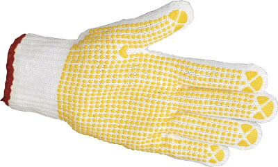 【メーカー型番】TGA8-L-L【JANコード】4989999261936【ブランド】TRUSCO 　【特徴】●片手のみを50枚収納したBOXタイプのすべり止め手袋です。●消耗した方の手袋を片手ずつ交換できるためとても経済的でゴミの量も減らすことができます。●特殊な編み方で厚みがありフィット感に優れた作業性の良い軍手です。●手首のゴム色でサイズが一目でわかります。【用途】●工場や施設の備蓄備品として。【仕様】●色:ホワイト●サイズ:L●全長(cm):20●手のひら周り(cm):18●中指長さ(cm):7.5●タイプ:左手●リストカラー:水色●質量(g/箱):1750●厚み:4mm●8ゲージ編【材質／仕上】●手袋部：ポリエステル、アクリル●すべり止め部:塩化ビニール（PVC）【セット内容／付属品】【注意】●本商品は右手用もしくは左手用での「片手のみ」仕様となります。初回にお求めの際は各サイズ左右1箱ずつのご購入をお奨めいたします。【原産国】中国【送料について】北海道、沖縄、離島は送料を頂きます。