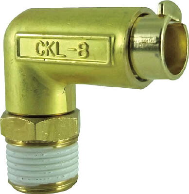 【メーカー型番】CKL-8-03H【JANコード】4537327007147【ブランド】チヨダ【特徴】●ストッパー部分への溶接スパッタの付着を防止するスリーブ付溶接治具専用です。●耐スパッタチューブのはく離後の内管と継手の接続部にスパッタが付着することもありません。●樹脂製取り外しリングを装備した継手はスパッタの付着により、動作不良が頻繁に発生しますが、Hタイプは機能で貢献します。【用途】●溶接治具などの配管。【仕様】●適合チューブ外径D(mm):8●接続口径:R3/8●質量(g):72.8●使用流体:空気、水●流体温度:-5?60℃(空気)、5?40℃(水)●使用圧力:1MPa(空気)、0.3MPa(水)【材質／仕上】●本体:黄銅●シールゴム:ニトリルゴム（NBR）【セット内容／付属品】【注意】【原産国】日本【送料について】北海道、沖縄、離島は送料を頂きます。