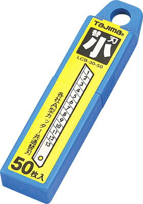 【メーカー型番】LB-30-50【JANコード】【ブランド】タジマ【特徴】●A型カッター用替刃です。●50枚入り【用途】●カッター用替刃。【仕様】●全長(mm):90●刃厚(mm):-【材質／仕上】【セット内容／付属品】【注意】●刃物ですので取り扱いにご注意下さい。●使用後の折れ刃は、適切な処理をして下さい。【原産国】中国【送料について】北海道、沖縄、離島は送料を頂きます。