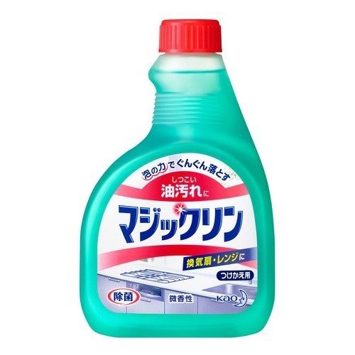 　【商品説明】　マジックリンハンディスプレーの付け替えパッケージです。【特長】・換気扇やガスレンジ等の台所まわりのしつこい汚れを強力に落とします。・特許取得の独自技術GXにより、素早くかつ強力に油汚れをみるみる溶解します。【使用方法】（1）換気扇、レンジ、オーブン、壁やビニール床等に使えます。（2）汚れにスプレー（1に対して約9回噴射が目安）して布等でふきとる。 ひどい汚れには、約5分程おくと効果的です。（3）除菌には、直接スプレーして約5分程おく。