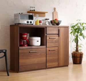 キッチン収納 日本製完成品 天然木調ワイドキッチンカウンター レンジ台＋扉付き引き出し 120cm(代引き不可)【送料無料】