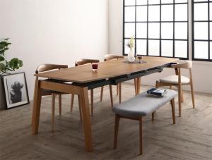 JoleExtension Dining Table×Scandinavian Design Chair&Bench Set＿＿＿＿＿＿＿＿＿＿＿＿＿＿＿＿＿＿＿＿＿＿MODERN DESIGN 大胆さと繊細さが同居する、シンメトリーの造形美。SCANDINAVIAN DESIGN モダンに色づく、北欧デザインの様式。NATURAL WOOD 自然光に映える、ナチュラルウッドの質感。＿＿＿＿＿＿＿＿＿＿＿＿＿＿＿＿＿＿＿＿＿__「こんな悩み、お持ちではないですか？」Check・お手ごろなデザイナーズチェアがほしい・使わないときにチェアが邪魔・掃除のときにイスをどかしたい・来客時に広げられるテーブルがほしい・将来家族が増えそう・引っ越した後も使いたい ▼　▼　▼　▼あきらめないで下さい！！当店のリビングダイニングセットであれば、あなたの悩みを解決できます。140cm-190cm-240cmに変形する　伸長式ダイニングテーブル3個まで重ねられるスタッキングチェア従来のリビングダイニングセットに「充実した機能」を独自に追加。だから!!▼　▼　▼　▼＿＿＿＿＿＿＿＿＿＿＿＿＿＿＿＿＿＿＿＿＿__Stacking Designers Chair重ねてもなお美しいたたずまいアームから背板へと、流れるようなデザインは、身体をやさしく包み込む一体感を生み出します。北欧が生んだ本物の逸品プロポーションの美しさや掛け心地の良さなど、あらゆる点において最も完成度の高いチェアです。「アートとしての側面。」 椅子は“座るもの”としての役目以外に、“アート”としての側面も持っています。そこに置いてあるだけで、 目を奪われるほどの存在感を持つ、絵画のように。 背面からハーフアーム、そして脚部へと流れるように一体となったフォルム。ゆるぎない美意識が、ここにあります。Color Variation美しいファブリックスタイル。＿＿＿＿＿＿＿＿＿＿＿＿＿＿＿＿＿＿＿＿＿__TABLEモダン・シンメトリー。均衡のとれたモダンな美しさをもつシンメトリー(対称性）デザイン。完全なシンメトリーは自然には存在しないため、人は無意識にそれに憧れを抱きます。線と線とが規則正しく交差する様は、秩序と感性が交わる独自の雰囲気を生み出し、洗練されたセンス溢れる空間へと導きます。/伸長部分の継ぎ目が目立たないデザイン/鮮やかなオークの木目が食卓を彩る。伸長方法は3ステップとシンプルです。ご購入される前によく目を通してください。ウォールナットカラーも選べます。4本の脚がストレートレックです。＿＿＿＿＿＿＿＿＿＿＿＿＿＿＿＿＿＿＿＿＿__BENCH自分らしいスタイルで。2人だけでなく、3人でも座れるベンチなら友人が集まる時にも柔軟に対応ができます。▼セットを選ぶ▼(テーブル+チェア2脚＋ベンチ1脚)4点セット(テーブル+チェア4脚)5点セット(テーブル+チェア4脚＋ベンチ1脚)6点セット (現在表示中)(テーブル+チェア6脚)7点セット▼サイズを選ぶ▼W140-240 (現在表示中)▼組立設置サービスを選ぶ▼お客様組立 (現在表示中)組立設置サービス付