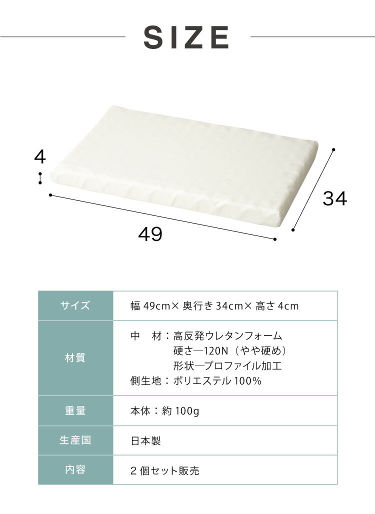 【2枚セット】 日本製 ウレタン まくらシート 49×34 ピロー まくら 高反発 ストレートネック 枕 長方形 国産 プロファイル 体圧分散 クッション 低い 低め 薄型(代引不可)【送料無料】【レビュー報告でアイススプーン】