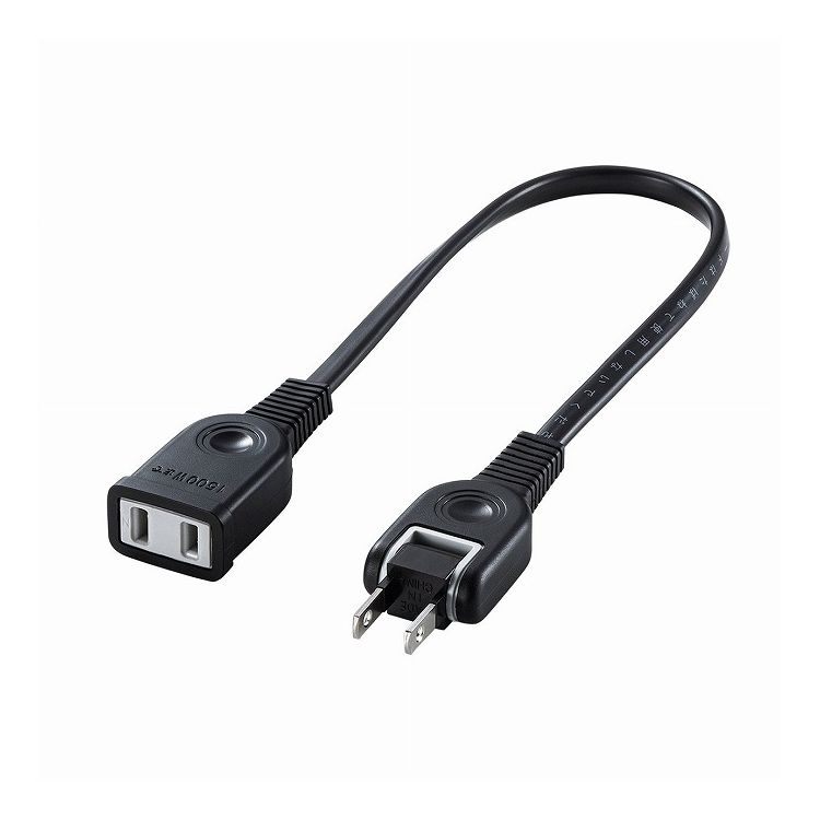 【商品特長】タップや機器の電源延長に便利。トラッキング火災防止絶縁キャップ付スイングプラグ採用。2P・ブラック・0.3m。●電源タップや機器の電源延長に便利です。 ●短い30cmはACアダプタの電源延長に便利です。 ●0.1、0.3、0.5、1、2、3、5、7、10m　9タイプを用意しています。用途に合わせて延長できます。●トラッキング火災を予防できる絶縁キャップ付きスイングプラグを採用しています。●PSE（電気用品安全法）技術基準適合品　トラッキング対策適用範囲拡大対応です。（耐トラッキング性試験、グローワイヤ燃焼性試験認可）【仕様】■カラー：ブラック■定格容量：15A・125V（1500Wまで）■プラグ仕様：2Pオス（絶縁キャップ付きスイングプラグ）・2Pメス■コード：仕上がり外形寸法 約4.2×7.6mm■電源コード長：0.3m■使用地域：日本国内のみ。日本以外ではご使用いただけません。■認証：電気用品安全法（PSE）技術基準適合品 ■タップ検索はこちらOAタップ機能別対応表（2Pタップ）はこちら【代引きについて】こちらの商品は、代引きでの出荷は受け付けておりません。【送料について】北海道、沖縄、離島は送料を頂きます。
