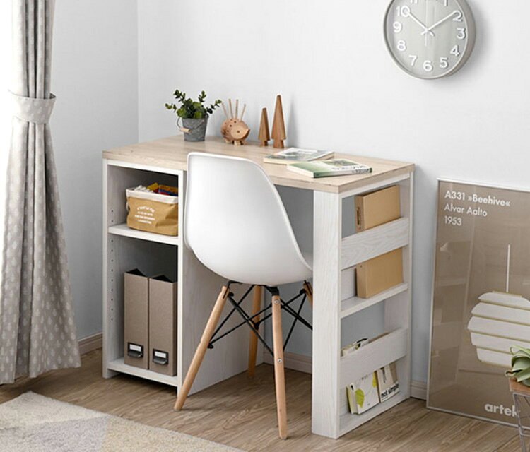 デスク 収納棚付き 90×45cm リバーシブルデスク ランドセル収納可能 コンパクト デスク ラック セット 省スペース マガジンラック付き(代引不可)【送料無料】 [3]