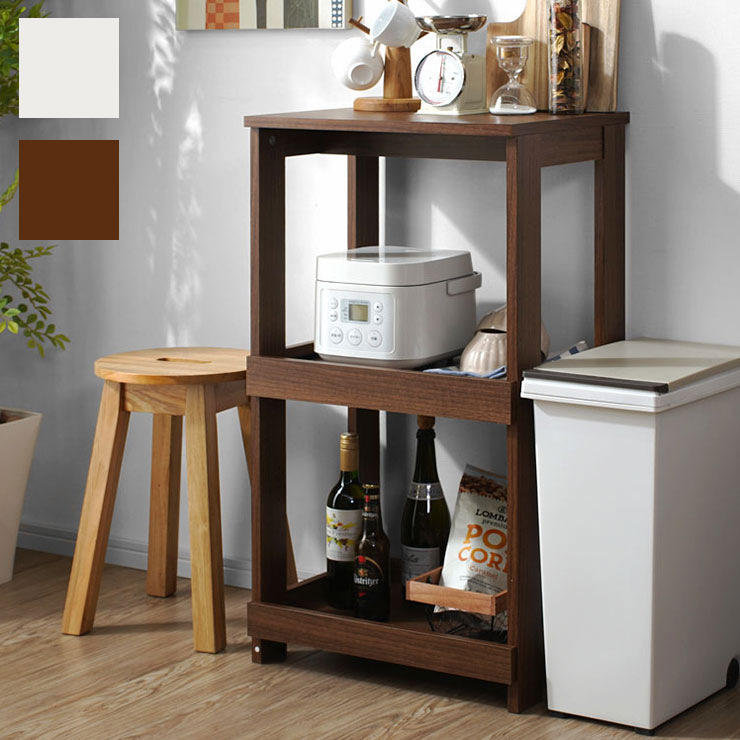 シンプルシリーズ オープンラック 3段 真ん中スライド天板 キッチン収納 オープンタイプ ラック キッチ..