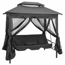 vidaXL 屋外用 コンバーチブルスイングベンチ キャノピー付き アントラシート 220x160x240cm スチール製ホーム&ガーデン 芝&ガーデン アウト...