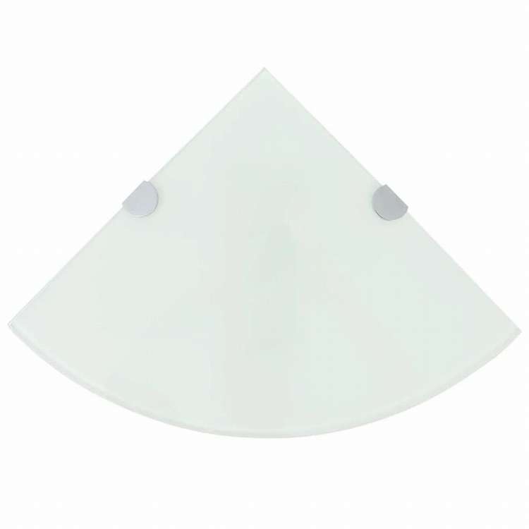 vidaXL コーナーシェルフ 2点 クロームサポート付き ガラス ホワイト 25x25 cm家具 棚 壁面収納棚・壁..