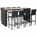 vidaXL 屋外バー9点セット ポリラタン&アカシア材 ブラック家具 アウトドア家具 屋外家具セット(代引不可)
