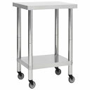 vidaXL キッチン作業机 車輪付き 60x60x85 cm ステンレススチールビジネス&工業用 食品サービス(代引不可)
