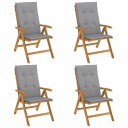 vidaXL リクライニングガーデンチェア クッション付き 4点 チーク無垢材家具 アウトドア家具 屋外椅子 アウトドアベンチチェア(代引不可)【送料無料】