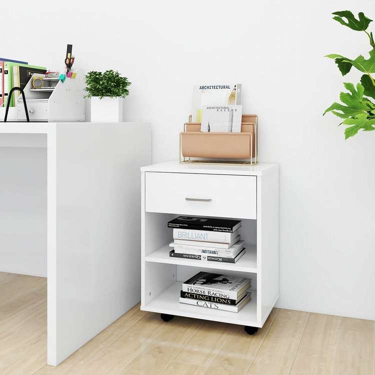 vidaXL ローリングキャビネット ホワイト 46x36x59 cm エンジニアードウッド 家具 ...
