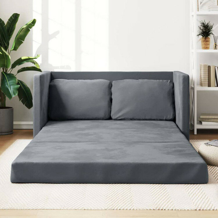 vidaXL ソファベッド 2-in-1 ダークグレー 122x204x55 cm ベルベット家具ソファ(代引不可)