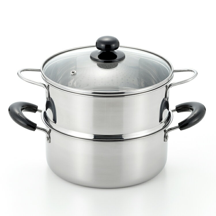 Ih/Gas Compatible - ヨシカワ 蒸しごよみ 二段蒸し器 20cm SJ2967 ステンレス 鍋 ガス火 IH 対応 Yoshikawa【送料無料】