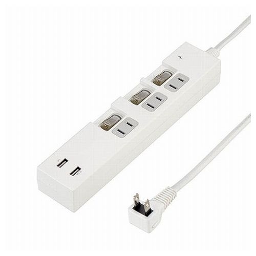YAZAWA 個別スイッチ付3AC2USB3.4A2m ホワイト Y02KS532WH2U(代引不可)