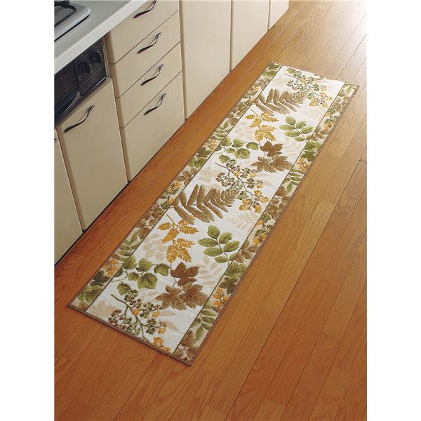 洗えるキッチンマット 【ロング 50cm×80cm】 南洋柄 日本製 ベージュ 〔速乾 抗菌 防臭 吸水 滑り止め加工〕 (代引不可)