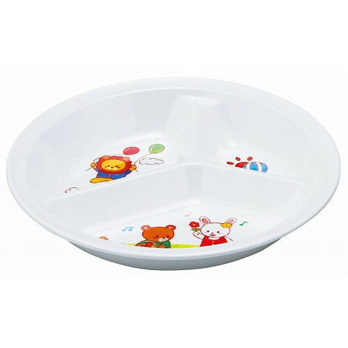 メラミン子供食器 みんなともだち 3ッ切ランチ皿 YMA-1 アイボリー(代引不可)