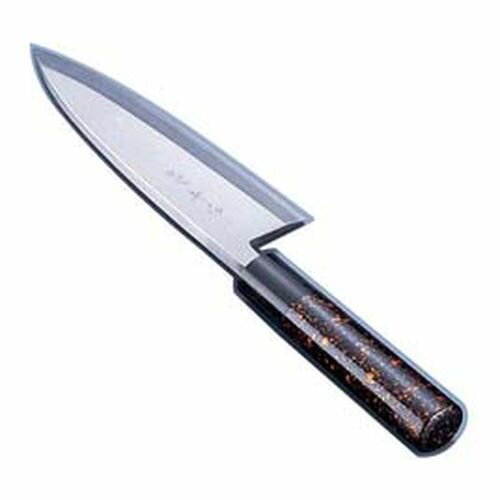 インテックカネキ 歌舞伎調和包丁 忠舟 出刃 21cm 黒金茶 ATD0213 JANコード 4982913412810●サイズ(cm):21●全長(mm):375●重量(g):490●背厚(mm):10.0●模様:黒金茶●材質：刃材：安来白紙鋼(霞研）　柄：朴ノ木（焼付ウレタン仕上）　水牛桂付■歌舞伎調和庖丁「忠舟作」シリーズ 伝統の和の心・・・それは職人のこだわり日本伝統の塗師の巧みな技と美濃独自の美濃鞘塗り仕上で職人の心意気が伝わります。■焼付塗装を施された柄は見た目めも美しく、水の浸食を防ぎますので耐久性も向上します。■材質:刃物/白鋼 柄部/水牛桂柄付天然木(表面焼付ウレタン塗装仕上)■※水に浸したまま長時間置きますと塗装が痛む場合がございます。■※長くご使用いただけるようにお手入れは柔らかいスポンジ等で水洗いにして下さい。■※庖丁の表示サイズは、マチ包丁は刃先からマチまで、 マチなし包丁は刃渡り寸法となっております。【送料について】北海道、沖縄、離島は送料を頂きます。