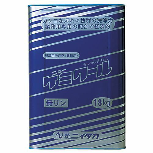 ニイタカ ニューケミクール（アルカリ性強力洗浄剤） 18Kg JSV3818 JANコード 4975657230161●容量(kg):18●材質：アルカリ剤（水酸化カリウム、水酸化ナトリウム）、界面活性剤（アルキルエーテル硫酸エステルナトリウム、直鎖アルキルベンゼンスルホン酸ナトリウム、ポリオキシエチレンアルキルエーテル）、溶剤、安定化剤、金属イオン封鎖剤■こびりついた油汚れを根こそぎ落とす。■使用濃度:汚れに応じて10~500倍■厨房内の頑固な油汚れに強力な洗浄力を発揮します。■レンジ・オーブン・換気扇など使用場所に合わせて洗 剤を希釈、もしくは汚れのひどい場合は原液を塗布し、 2~3分放置しますと汚れが落ちます。【送料について】北海道、沖縄、離島は送料を頂きます。