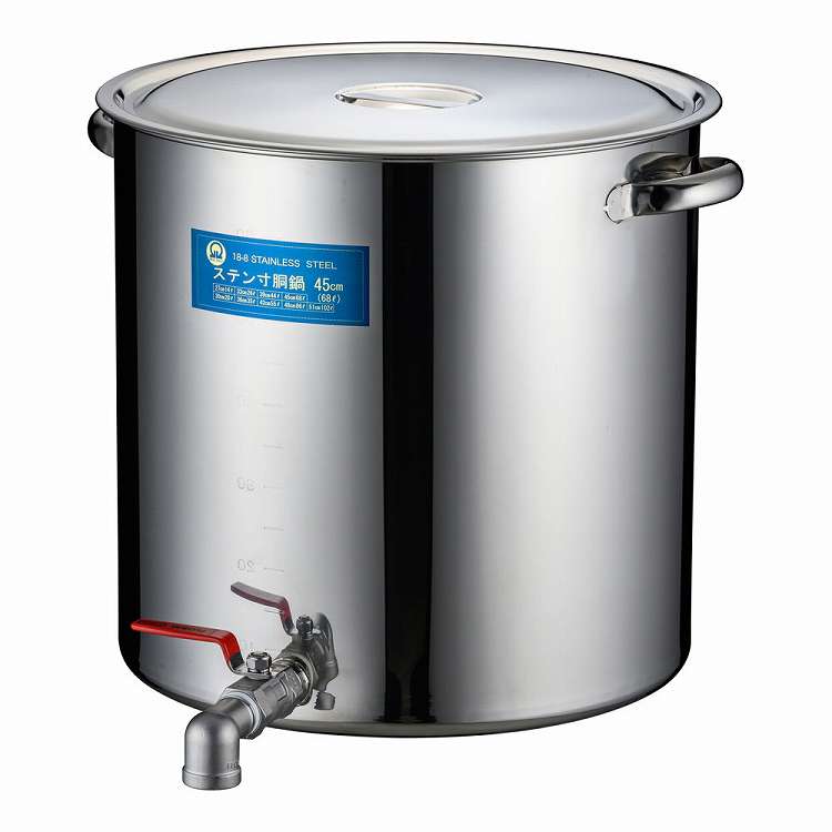 Stock Pots - SA18-8蛇口付寸胴(目盛付) 45cm 25A1インチ(代引不可)【送料無料】