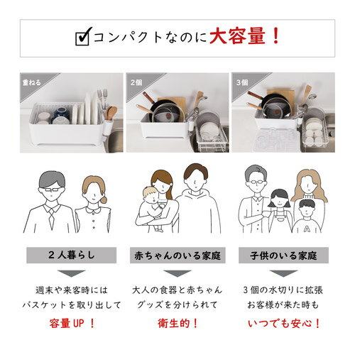 YOHAKU 水切りかご ふた付き コンパクト お手入れ簡単 大容量 コンパクトにまとまる水切りセット ピュアホワイト MG-0308 水切りバスケット 水切りカゴ シンク上【送料無料】