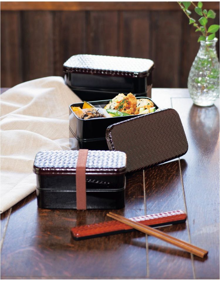 日本製 お弁当箱 2段 HAKOYA あじろ 長角二段弁当 L 1000ml ランチボックス たつみ...