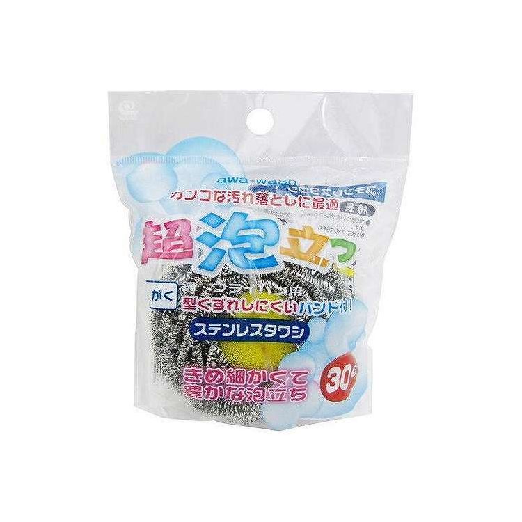 【商品説明】洗剤と空気を混ぜ込む特殊な「無膜スポンジ」をステンレスで包んだタワシです。 少量の洗剤でもきめ細かな泡が立ちやすく、効率よく洗浄できます。 ステンレスの研磨力で、焦げ付きやガンコな汚れをしっかり落とします。 通気性の良い無膜スポンジを採用しているため、豊かな泡立ちが長続きします。 鉄製フライパンや中華鍋のお手入れにおすすめです。 耐熱温度約90度で、キッチンまわりの様々な洗浄に使用できます。【商品情報】■サイズ包装サイズ：約 幅11.2×奥行12×高さ4（cm） 重量：約 30g■材質本体：ステンレス鋼・ポリウレタンフォーム、バンド：ポリプロピレン■セット内容1個■備考耐熱温度：90度【代引きについて】こちらの商品は、代引きでの出荷は受け付けておりません。【送料について】北海道、沖縄、離島は送料を頂きます。