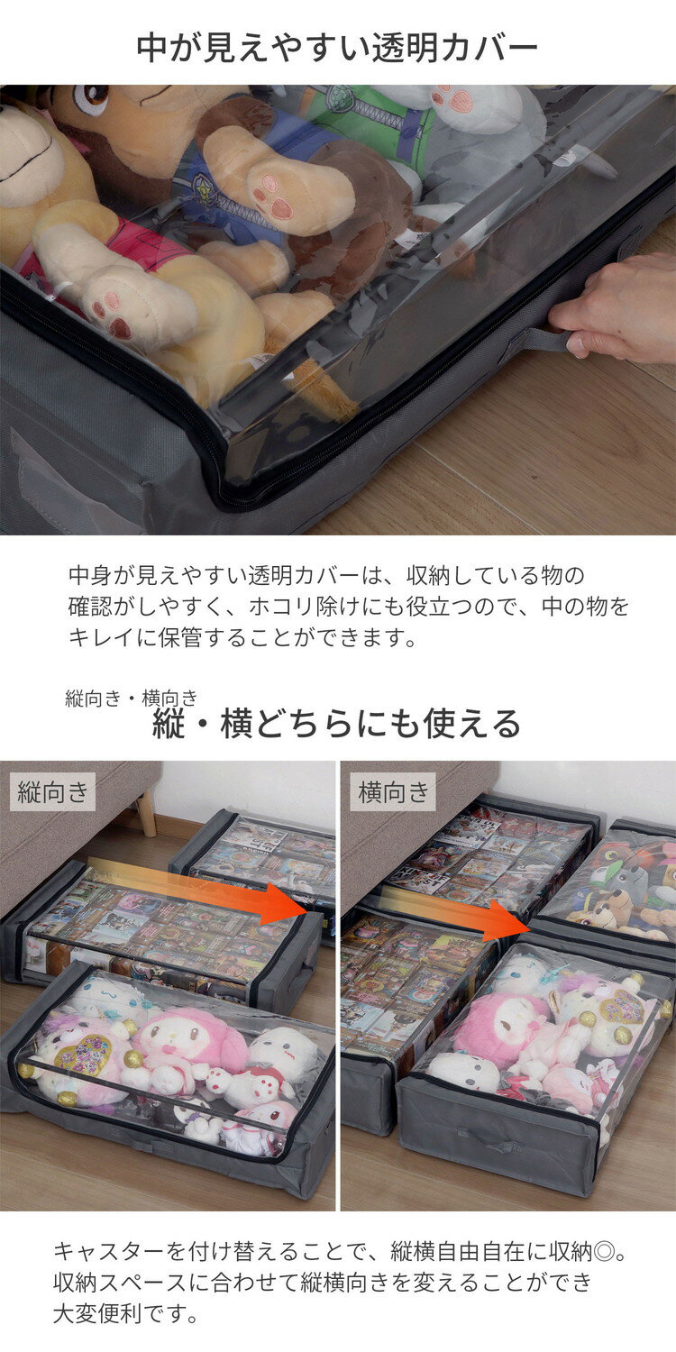 ベッド下収納 2個セット 収納カート 隙間収納 キャスター付き 取っ手付き 縦横兼用 ホコリ除け 省スペース 窓付き 収納ケース シーズンオフ 布団ケース 衣類ケース 不織布 持ち手付き ストレージ(代引不可)【送料無料】 [2]