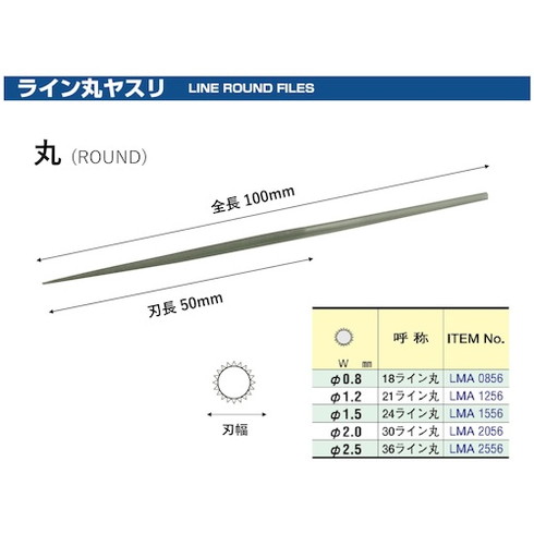ツボサン ライン丸ヤスリ 0.8mm ツボサン LMA0856 電動 油圧 空圧工具 研削研磨用...