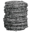 【商品スペック】特長●針金にトゲ状の針金を取り付けてた鉄線です。●鉄材にユニクロメッキを施した商品です。用途●保護したい区画に木杭などを打ち込み、そこに張り巡らせて使用。●人の侵入や鳥獣避けに用いられます。仕様●番手(#)：14●線径(mm)：2●長さ(m)：100仕様2材質／仕上●スチール・亜鉛メッキセット内容／付属品●又釘注意【代引きについて】こちらの商品は、代引きでの出荷は受け付けておりません。【送料について】北海道、沖縄、離島は送料を頂きます。