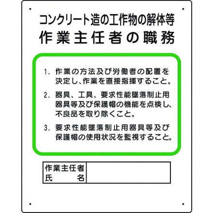 ユニット 作業主任者職務板 コンクリート造… ユニット 安全用品 標識 標示 安全標識(代引不可)