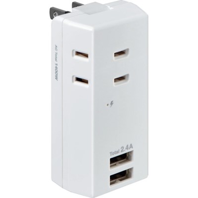 ELPA 耐雷USBタップ3個口2ポート2.4A UA3