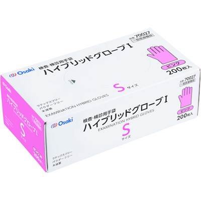 オオサキメディカル ハイブリッドグローブI S ピンク 200枚入 70027 保護具 作業手袋 使い捨て手袋(代引不可)