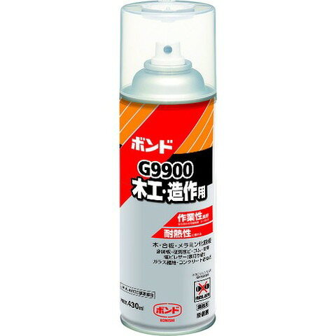 【商品詳細】●スプレーで均一な塗布が可能です。●貼り合わせ可能時間が5分〜30分と作業性が良好です。●クロロプレンゴム系のため耐熱性があります。●各種被着材に良好な接着性を有します。●合板、メラミン化粧板などの木工・造作用、内装工事、巾木の接着に。●合成ゴム、皮革、金属板などの接着に。●木・合板・メラミン化粧版・金属・硬質塩ビ・合成ゴム・皮革・塩ビレザー（裏打ち面）・ガラス繊維・コンクリート面等。●色：淡黄色●容量(ml)：430●接着可能時間(両面)：5〜30分●貼り合わせ可能時間：5分〜30分材質／仕上●主成分：クロロプレンゴム系溶剤形注意●使用時は接着する面の両面に塗布してください。JANコード 4901490057757【代引きについて】こちらの商品は、代引きでの出荷は受け付けておりません。【送料について】北海道、沖縄、離島は送料を頂きます。