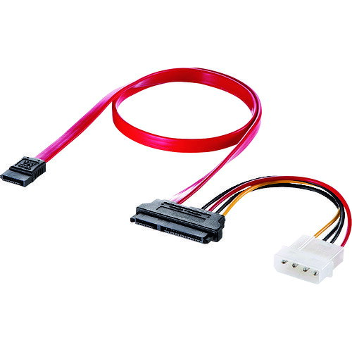 特長●SATAコネクタがセットで抜けにくく、さらにSATA3対応で6Gb/sの転送速度です。●SATA電源コネクタとSATAデータケーブルの一体型なので抜けにくいです。●ワンタッチ接続でケーブル周りもすっきりします。●シリアルATA3規格対応 です。●SATA6.0Gb/s対応 ※1.5Gb/s、3Gb/sにも対応しております。●Rohs指令準拠です。仕様2●ケーブル長：・データケーブル：0.5m・電源ケーブル：0.15m●コネクタ：・データケーブル：7ピンメス-7ピンメス・電源ケーブル：4ピン(大)-15ピンメス●線材の太さ：26AWG【注意】シリアルATAは規格として3.3V／5V／12Vが使用可能になっています。本製品は4ピンコネクタの5V／12VをシリアルATA電源コネクタの5V／12Vピンに順番変換しているだけで、製品内部で電圧を変更していません。現在のところ3.3Vを使用しているSATA機器はなく、使用上問題はありません。今後、2.5インチHDDなどの低消費電力機器では3.3Vが必須になる可能性があります。この場合、本製品はご利用いただけません。原産国：台湾【代引きについて】こちらの商品は、代引きでの出荷は受け付けておりません。【送料について】北海道、沖縄、離島は送料を頂きます。