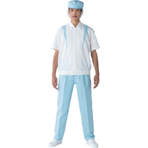 特長●低発塵で吸汗、速乾性に優れた素材を採用し、室温の高い環境に対応します。仕様●色：ホワイトブルー●サイズ：LL●着丈(cm)：69●胸囲(cm)：120●肩幅(cm)：50●袖丈(cm)：25仕様2●センターファスナー●半袖ジャンパー●上着裾ゴム絞り材質／仕上●ポリエステル100%注意●パンツ、キャップ、シューズは別売です。原産国：ベトナム【代引きについて】こちらの商品は、代引きでの出荷は受け付けておりません。【送料について】北海道、沖縄、離島は送料を頂きます。