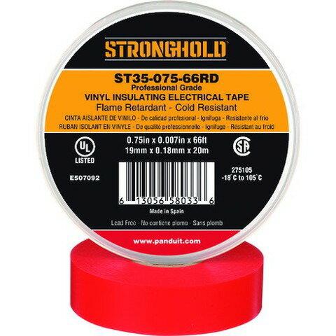 ストロングホールド StrongHoldビニールテープ 耐熱・耐寒・難燃 プロ仕様グレード 赤 幅19.1mm 長さ20m ST35-075-66RD ST3507566RD(代引不可)
