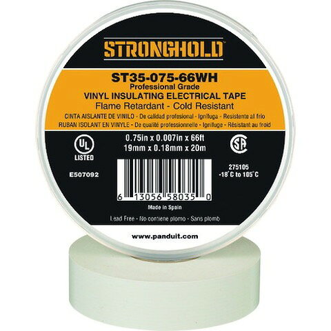 ストロングホールド StrongHoldビニールテープ 耐熱・耐寒・難燃 プロ仕様グレード 白 幅19.1mm 長さ20m ST35-075-66WH ST3507566WH(代引不可)