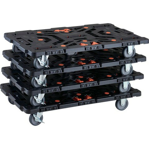 TRUSCO トラスコ 連結式樹脂製平台車 ビートル 900X600 自在3輪 内2輪ストッパー付 柵 トメタロウ付 マトメ買イ4台 BT900KJ3S2E100TM4(代引不可)【送料無料】