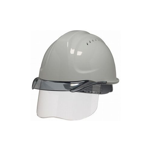 【商品スペック】■特長・発泡スチロールに変わり樹脂製の衝撃吸収ライナーを採用しました。・ヘルメット内部に空間が広がり、衝撃吸収性能はそのままに格段に通気性が向上しました。・発泡ライナー装着時と比べ温度差ー8℃を実現。・成型内装で汚れた際にふき取りやすく清潔に保てます。■用途・飛来・落下物・墜落時保護用。■仕様・帽体色：ライトグレー・バイザー色：スモーク・シールド色：クリア・頭囲(cm)：55.5〜60・衝撃吸収ライナー：有・タイプ：成形内装・通気孔：有■仕様2・樹脂製衝撃吸収ライナー「エアロメッシュ」装着、シールド付・国家検定合格品■材質／仕上・帽体：ABS樹脂・バイザー・シールド：ポリカーボネート（PC）■セット内容／付属品■注意・電気工事では使用できません。【代引きについて】こちらの商品は、代引きでの出荷は受け付けておりません。【送料について】北海道、沖縄、離島は別途送料を頂きます。