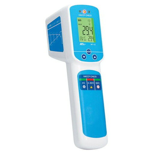 【商品スペック】特長●IP67に準拠し水洗いが可能なので、衛生的に使えます。●食中毒予防温度判定LED、測定値が4〜60℃時に赤色LEDが点灯、それ以外の温度帯では緑色LEDが点灯します。●無操作時間約30秒で電源がオフになるオートパワーオフ機能を搭載しています。●測定値の最大値、最小値、平均値、DIF値(最大値と最小値の差)表示機能があります。●測定値の上限値、下限値を設定可能で設定値を超えた場合はアラームでお知らせします。●HACCP CHECK機能搭載で食中毒の発生源となる菌の増殖温度帯をLEDでお知らせします。用途仕様●測定温度範囲(℃)：-30〜250●温度最小表示(℃)：0.1(-9.9〜199.9)、1（上記温度範囲以外）●幅(mm)：46●奥行(mm)：56●高さ(mm)：167●測定精度(℃)：±(1.6+0.1×T) (-30 〜0℃ )、±1.6 (0〜69℃ )、±2.3％(70〜250℃）※周辺温度23±3℃●電源(V)：単4電池×2●電源：単4電池×2仕様2●保護等級：IP67●バックライト付●放射率：0.10〜1.00可変可能　D:S＝8:1材質／仕上セット内容／付属品●単4乾電池×3本（お試し電池）●取扱説明書注意【代引きについて】こちらの商品は、代引きでの出荷は受け付けておりません。【送料について】北海道、沖縄、離島は別途送料を頂きます。