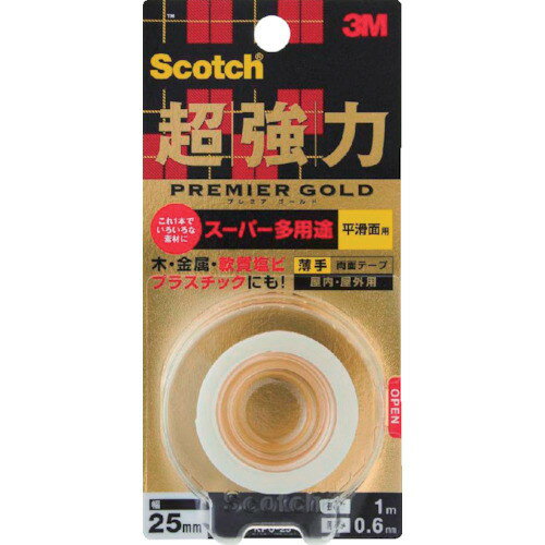 3M スコッチ 超強力両面テープ プレミアゴールド スーパー多用途 薄手 25mm×1m(代引不可) 3M スコッチ 超強力両面テープ プレミアゴールド スーパー多用途 薄手 25mm×1m(代引不可)