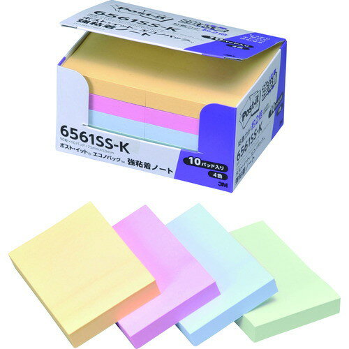 3M ポスト イット 強粘着 75X50mm 90枚X10パッド 4色混色(代引不可)