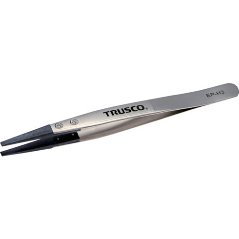 TRUSCO ESDチップピンセット 先平型 先端幅3mm TRUSCO EPH3 手作業工具 プライヤー ニッパ ピンセット ..