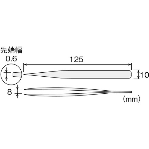 【商品スペック】特長●精密性と剛性をバランスよく兼ね備えた強力型ピンセットのハイブリッドシリーズです。用途仕様●全長(mm)：125●先端幅(mm)：0.6●先端：先細仕様2●板厚：2.3mm材質／仕上●ステンレス（SUS304）セット内容...