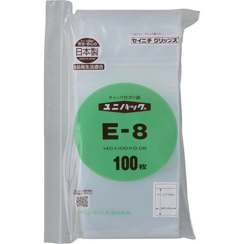 【商品スペック】特長●フィルム厚0.08mmの耐衝撃性に優れたチャック付ポリエチレン袋です。用途●部品などの保管、管理。仕様●色：透明●縦(mm)：140●横(mm)：100●厚さ(mm)：0.08仕様2●厚さ：0.08mm材質／仕上●ポリエチレン（PE）セット内容／付属品注意【代引きについて】こちらの商品は、代引きでの出荷は受け付けておりません。【送料について】北海道、沖縄、離島は送料を頂きます。