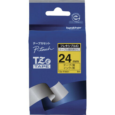 【商品スペック】特長●ラミネートフィルムが印刷面を保護する独自の構造により、水・熱・光・擦れ・汚れ・薬剤や薬品などに対して優れた耐久性を発揮します。用途●銘盤ラベル用。●注意喚起ラベル用。●物品管理ラベル用。●ロケーションラベル用。●各種表示ラベル用。仕様●テープ色：黄●テープ長さ(m)：8●文字色：黒●テープ幅(mm)：24仕様2●PTシリーズ用のテープカートリッジ●フレキシブルIDテープ材質／仕上セット内容／付属品注意【代引きについて】こちらの商品は、代引きでの出荷は受け付けておりません。【送料について】北海道、沖縄、離島は送料を頂きます。
