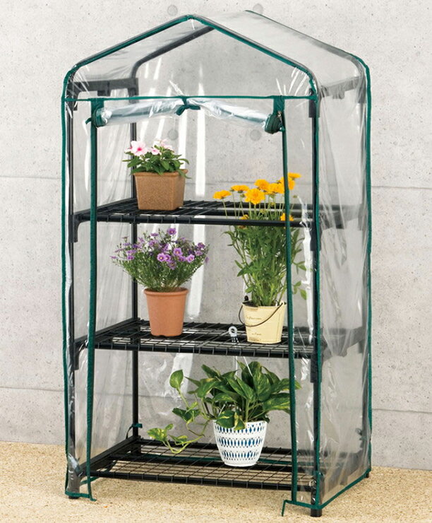 ビニール温室棚 3段 植物を守る 組み立て簡単 工具不要 ビニールハウス フラワーラック OST2-03BK