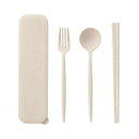 【5セット】 カトラリーセット麦わら入タイプロング(3点) ナチュラル ケース(約57×24×210mm)・スプーン・フォーク・箸×各1 22556221X5